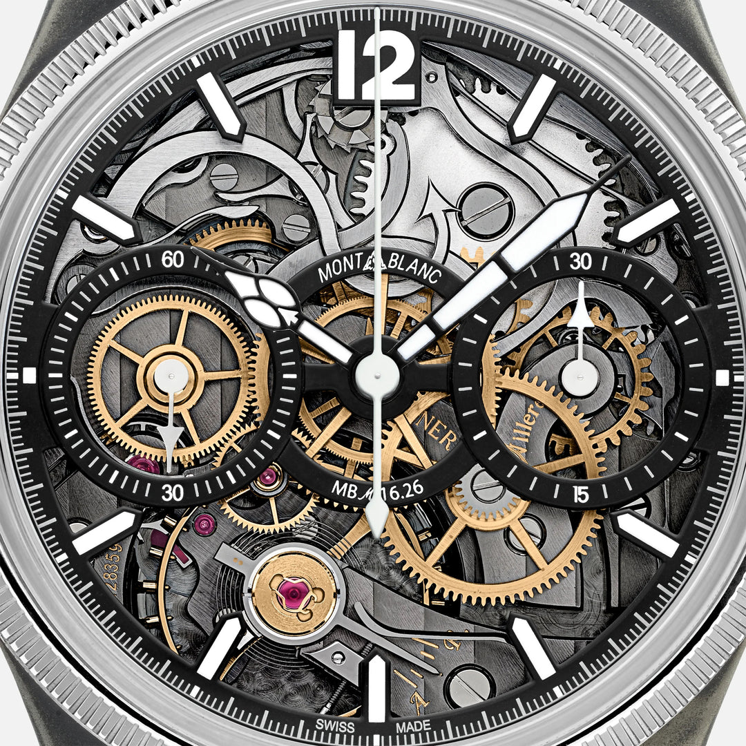 Montblanc Uhr 1858 The Unveiled Secret Minerva Monopusher Chronograph Limited Edition – 88 Stück 43 mm skelettierter manueller Stahl 131155