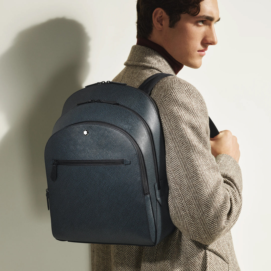 Montblanc mittlerer Rucksack mit 3 Fächern Sartorial blauer Tweed 220335