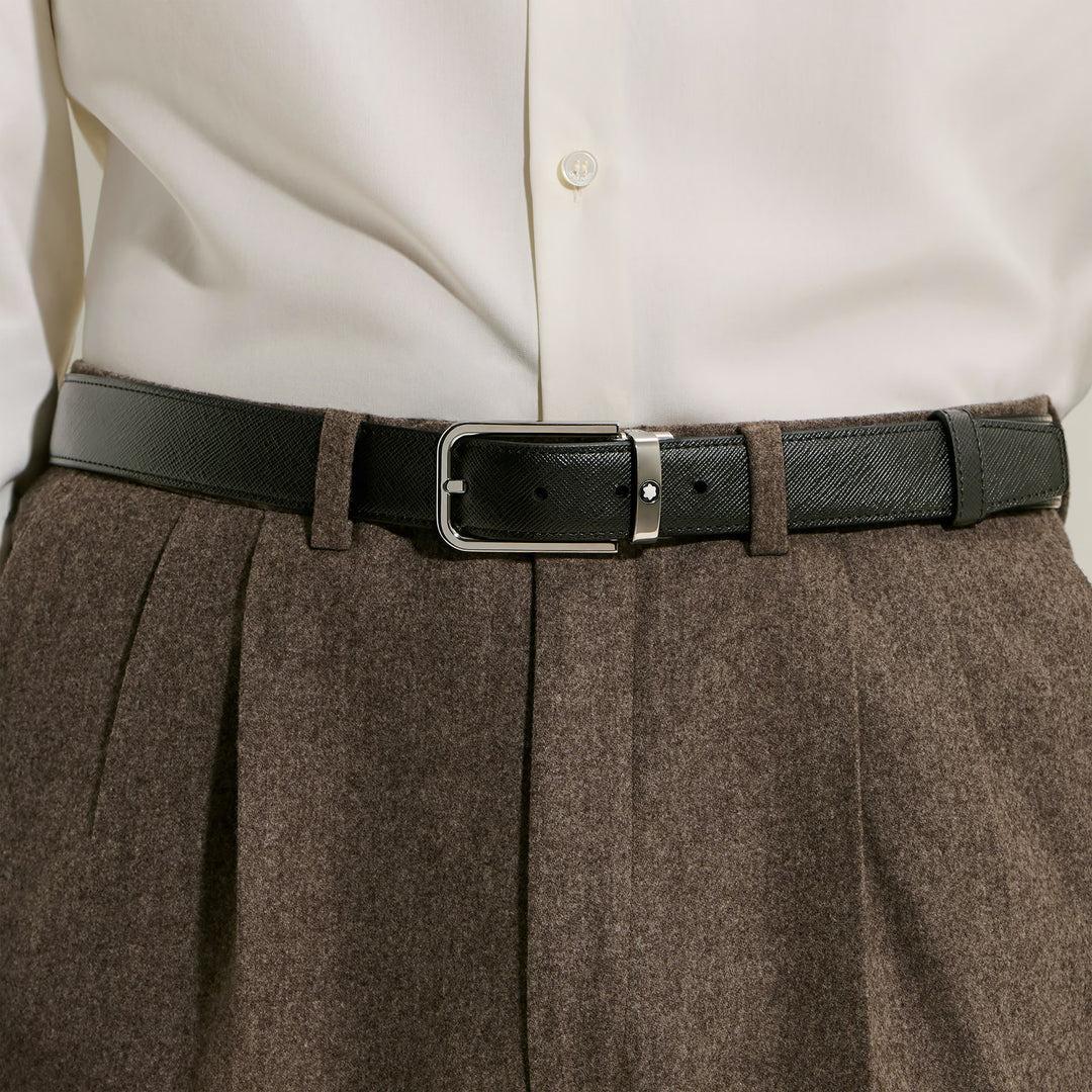 Montblanc omkeerbare riem 30 mm zwart/ebbenhout Rechthoekige gesp van sartorialleer 223413