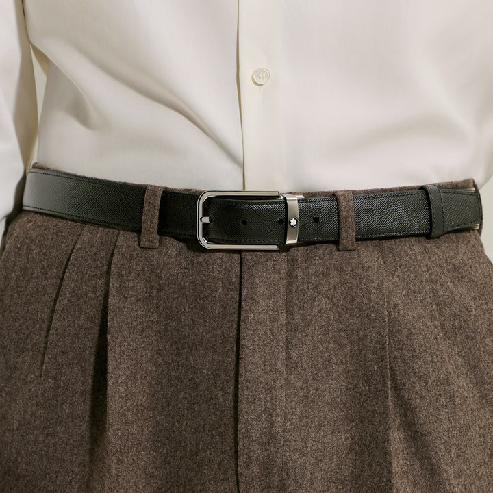 Montblanc omkeerbare riem 30 mm zwart/ebbenhout Rechthoekige gesp van sartorialleer 223413