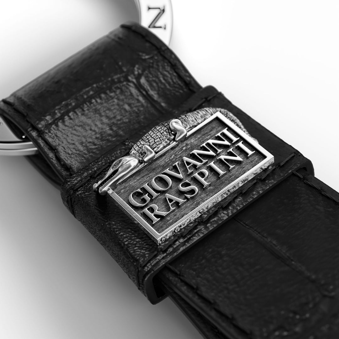Giovanni Raspini zwarte croco lederen sleutelhanger 925 zilver L0021