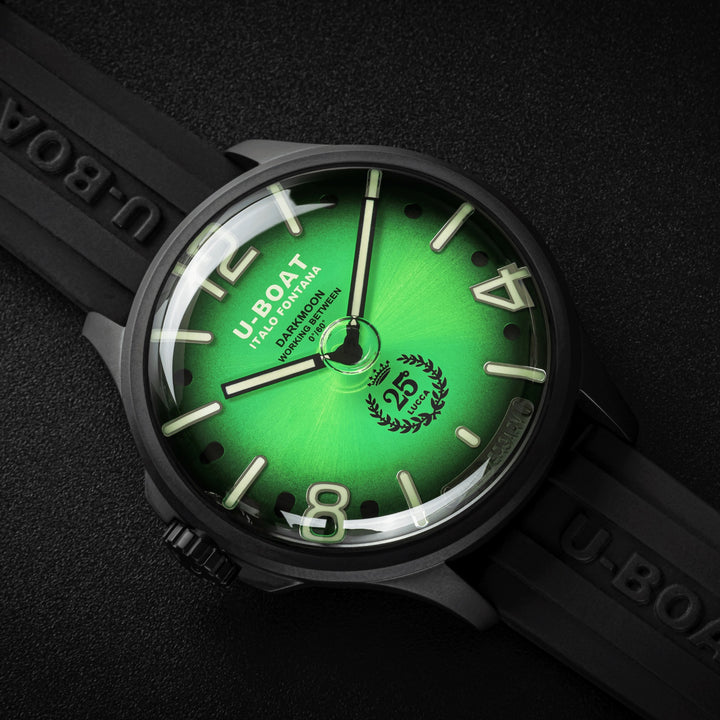 Montre U-BOAT Darkmoon 25° Edition Limitée Green Soleil 46mm acier quartz bleu finition PVD noir 2030
