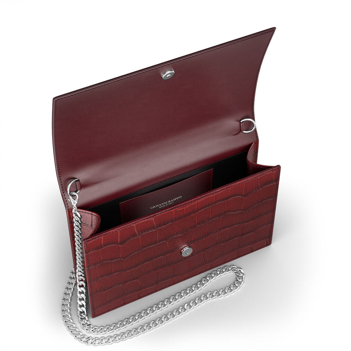 Giovanni Raspini Dschungel-Clutch Kroko-Bordeaux-Bronze-weißes Leder L0034