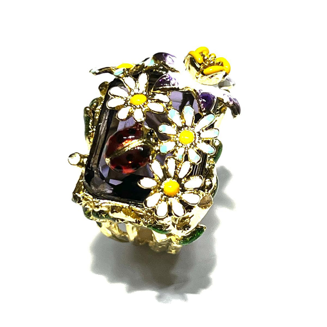 Federica Rossi ring Margherite kristal brons PVD afwerking 18kt goud FR.AN.25