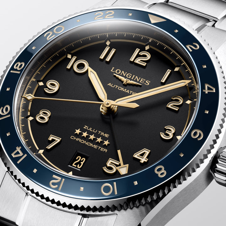 Montre Longines Spirit Zulu Time 39mm anthracite automatique acier L3.802.4.60.6
