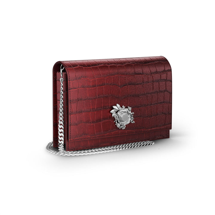 Giovanni Raspini Dschungel-Clutch Kroko-Bordeaux-Bronze-weißes Leder L0034