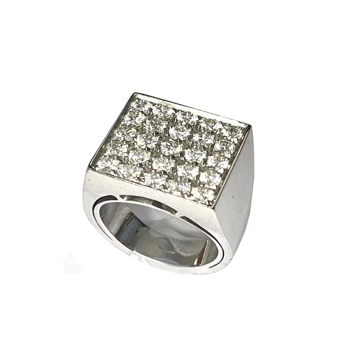 Bague chevalier en acier 18kt or blanc diamants 0575A