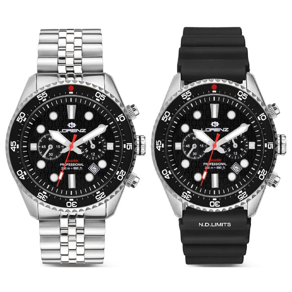 Lorenz Shark 5 Chrono 42 mm schwarze Quarzstahluhr 030285AA