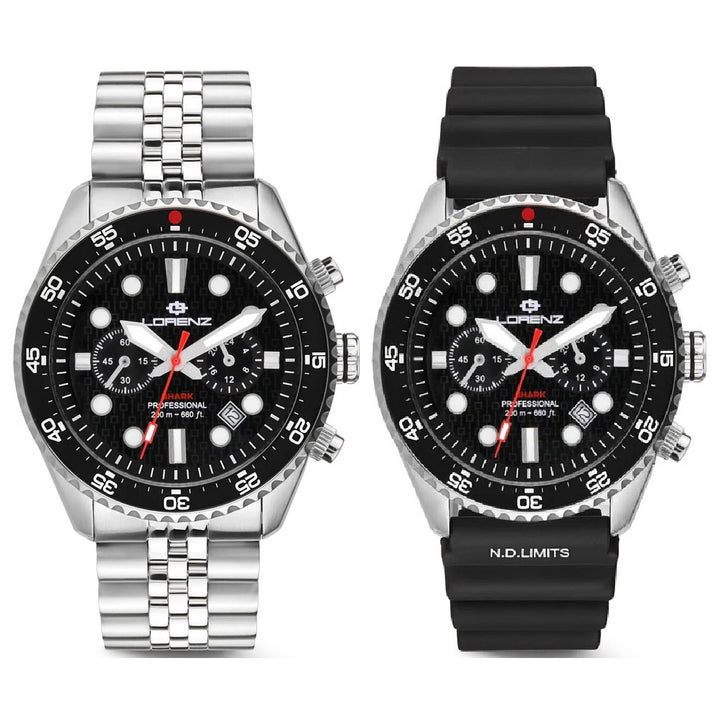 Lorenz Shark 5 Chrono 42 mm schwarze Quarzstahluhr 030285AA