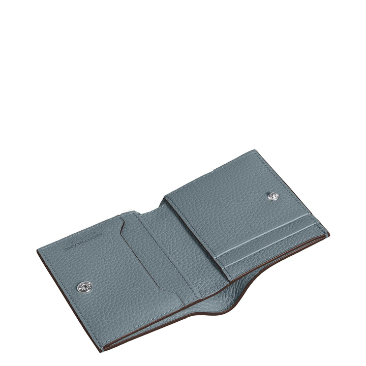 Montblanc mini portemonnee 4 vakken ijsblauw generfd leer 222997