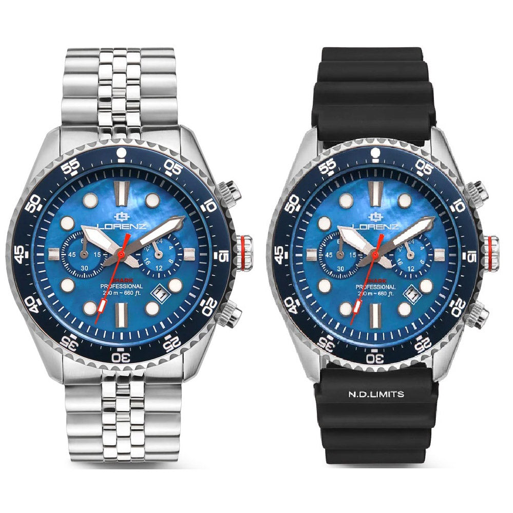 Lorenz Shark 5 Chrono-Uhr, 42 mm, Perlmutt, blauer Quarzstahl 030285BB