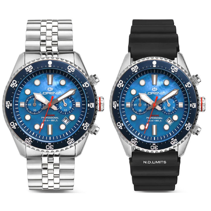 Lorenz Shark 5 Chrono-Uhr, 42 mm, Perlmutt, blauer Quarzstahl 030285BB