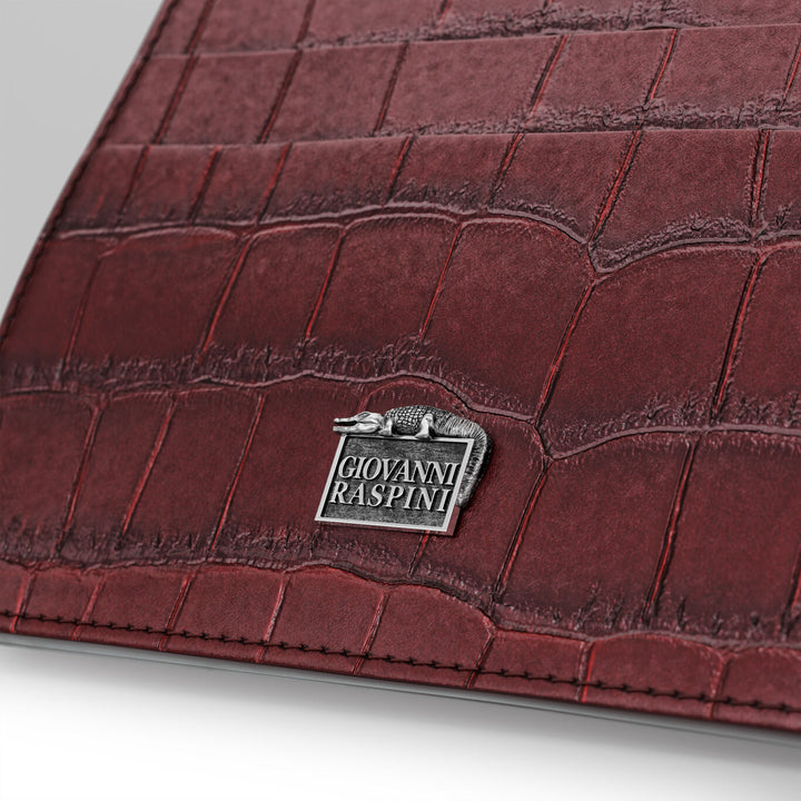 Giovanni Raspini kaarthouder met ritssluiting bordeaux crocoleer 925 zilver L0030
