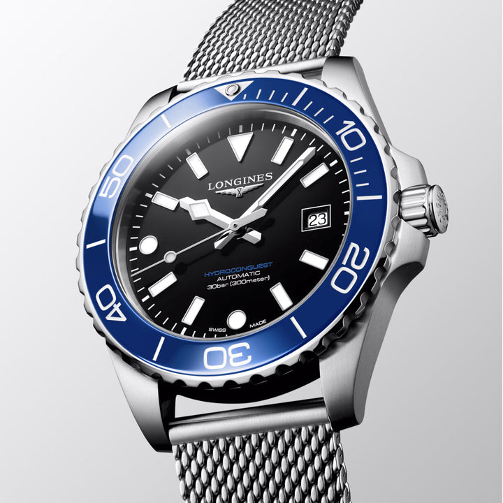 Longines Hydroconquest 42mm black automatic steel watch L3.788.4.90.6
