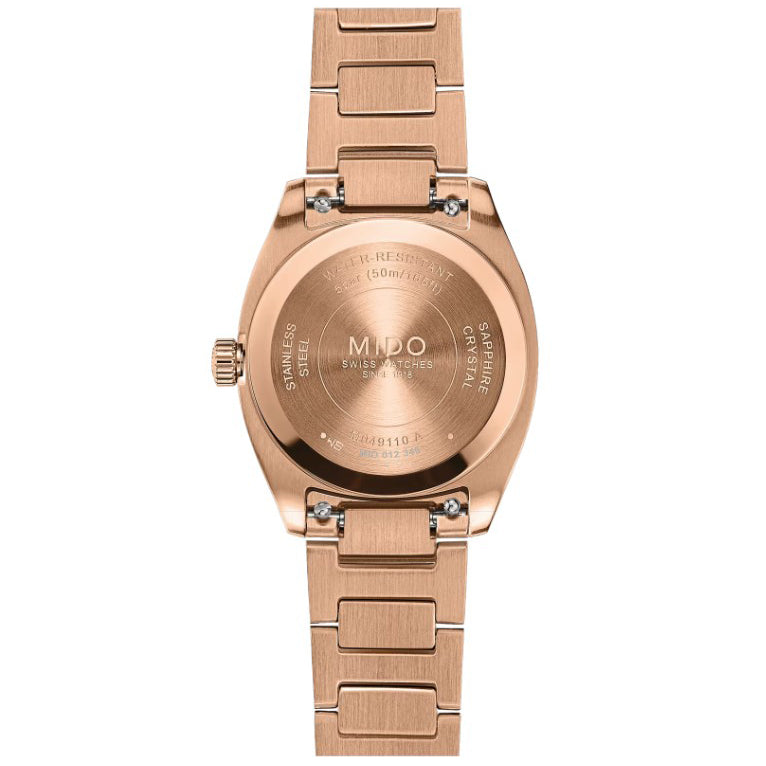 Mido-Uhr Multifort TV 28 mm Elfenbein Quarzstahl PVD Roségold M049.110.33.263.00