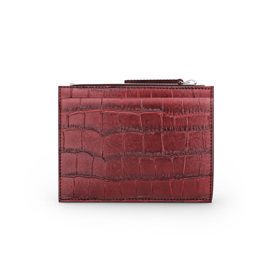 Giovanni Raspini kaarthouder met ritssluiting bordeaux crocoleer 925 zilver L0030