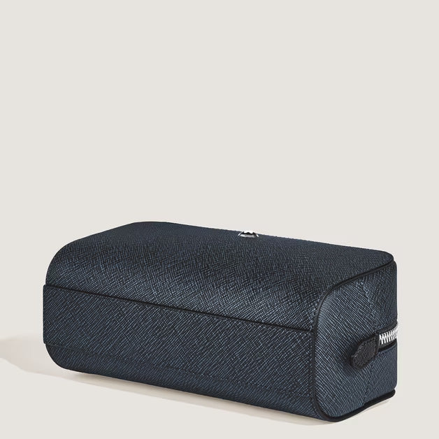 Montblanc small toiletry bag Sartorial blue tweed leather 221696