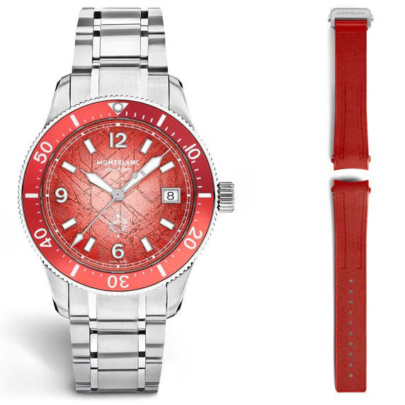 Montblanc horloge Iced Sea Automatic Date 0 Oxygen 38mm rood automatisch staal Limited Edition 300 stuks 135762