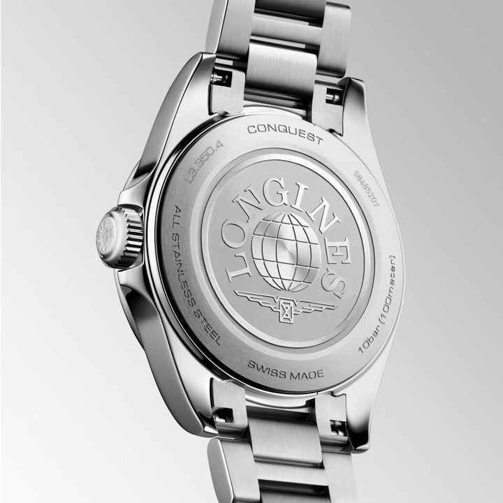 Longines Conquest watch 30mm mother of pearl diamonds quartz steel L3.350.4.87.6