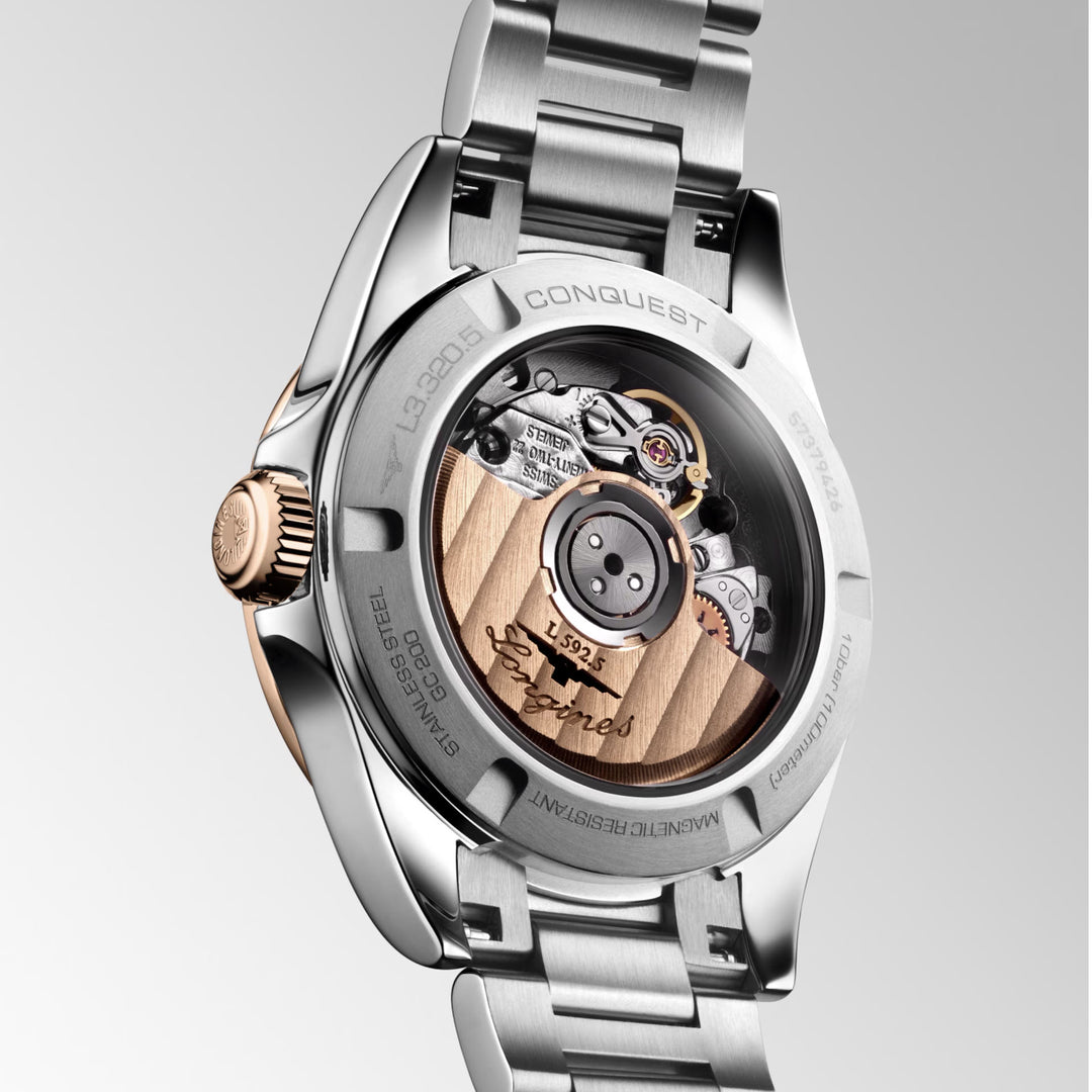 Longines Conquest horloge 30 mm automatisch zilver rosé goud staal L3.320.5.72.6