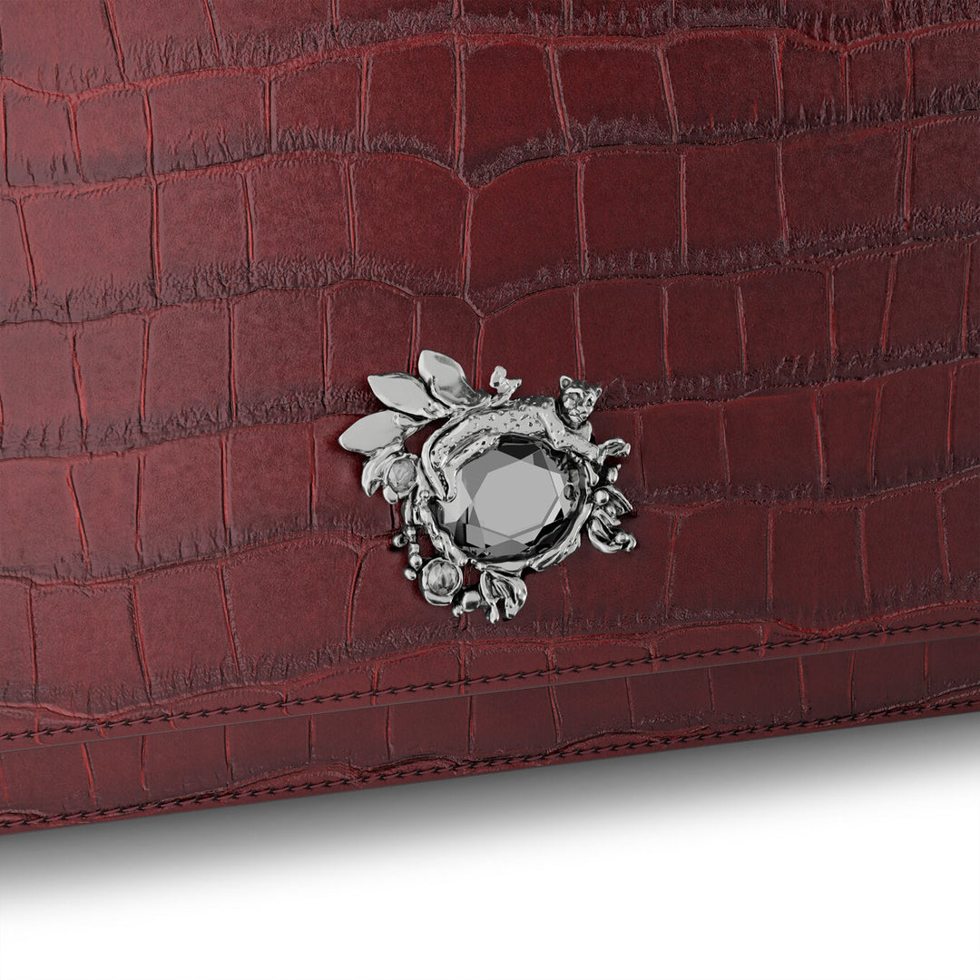 Giovanni Raspini Dschungel-Clutch Kroko-Bordeaux-Bronze-weißes Leder L0034