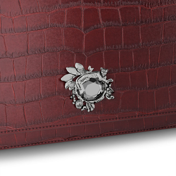 Giovanni Raspini Dschungel-Clutch Kroko-Bordeaux-Bronze-weißes Leder L0034