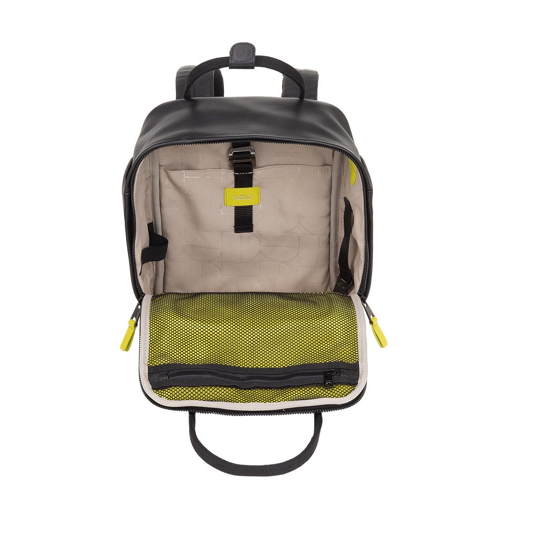 DUDU Lederrucksack für Damen und Herren – Eleganter und kompakter Unisex-Freizeitrucksack, 6,5 Liter, mit Vordertasche und Tablet-Fach, perfekt für Arbeit, Reisen und Freizeit