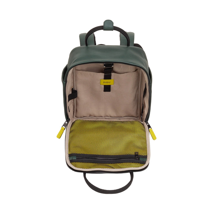 DUDU leren rugzak voor dames en heren - elegante en compacte unisex-casual rugzak, 6,5 liter, met voorvak en tabletvak, perfect voor werk, reizen en vrije tijd