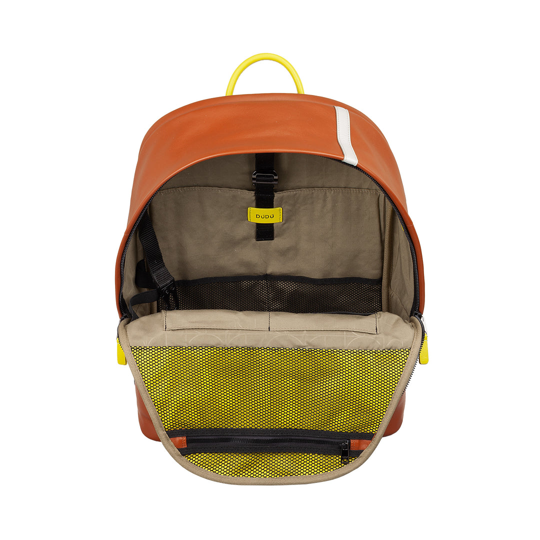 DUDU Lederrucksack für Damen und Herren – Tennis-inspiriertes Design, PC- oder MacBook-Rucksack, atmungsaktiver Rücken und gepolsterte Schultergurte