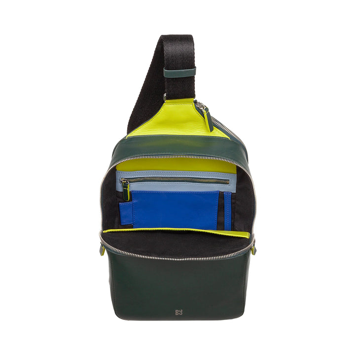 DUDU Sac à dos à une épaule pour homme avec support pour tablette en cuir, sac de poitrine avec fermeture éclair et bandoulière réglable