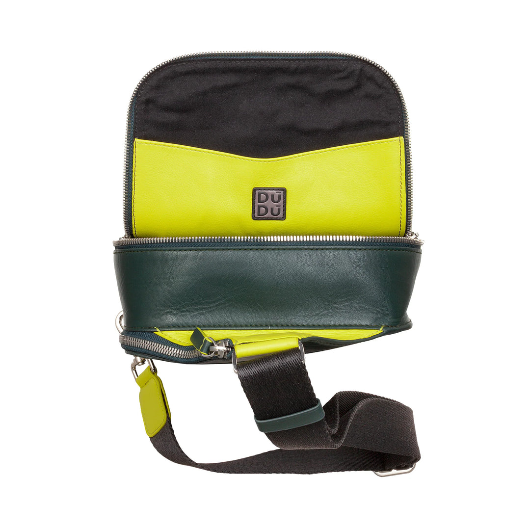 DUDU Sac à dos à une épaule pour homme avec support pour tablette en cuir, sac de poitrine avec fermeture éclair et bandoulière réglable
