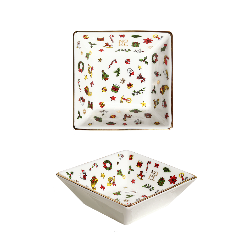Taitù Square Bowl Noel Gold Collection End Fine Os Bone Chine 12-4-14