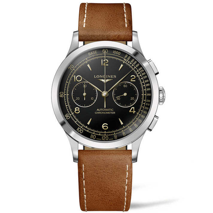 Longines Record Chronograph 40mm zwart automatisch staal L2.921.4.56.2