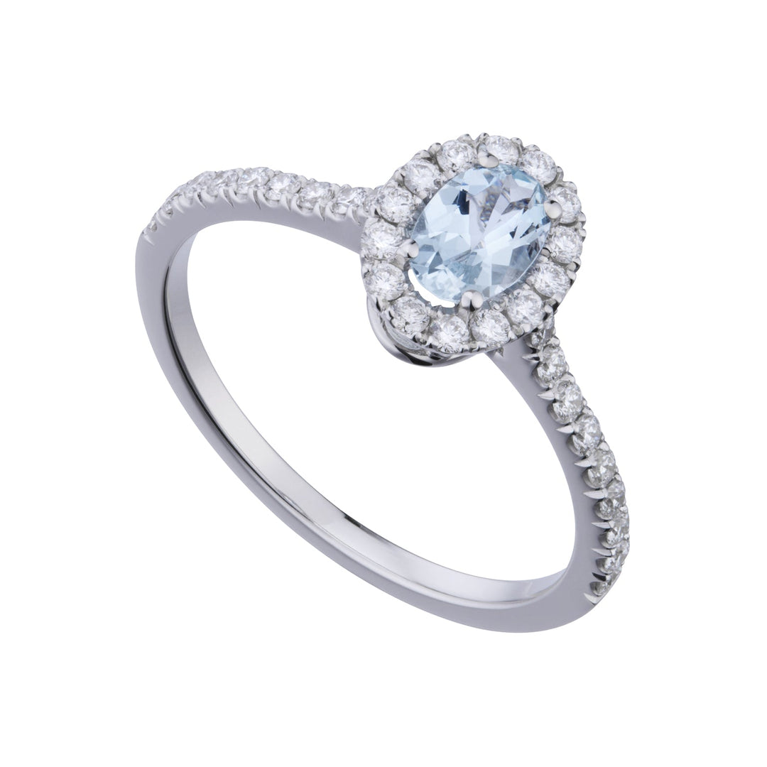 Golay ovale aquamarine ring en diamanten