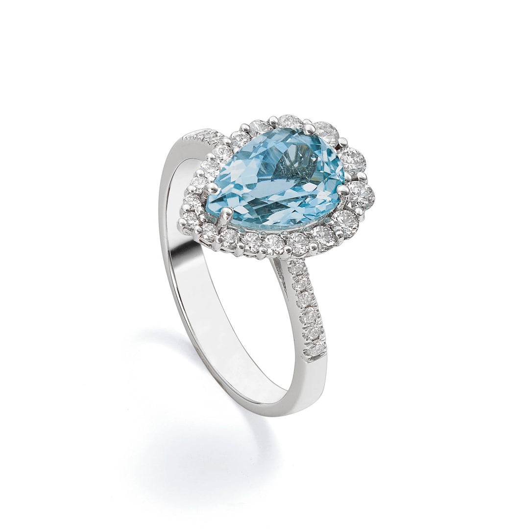 Golay Aquamarine Ring Druppel Dish Diamonds