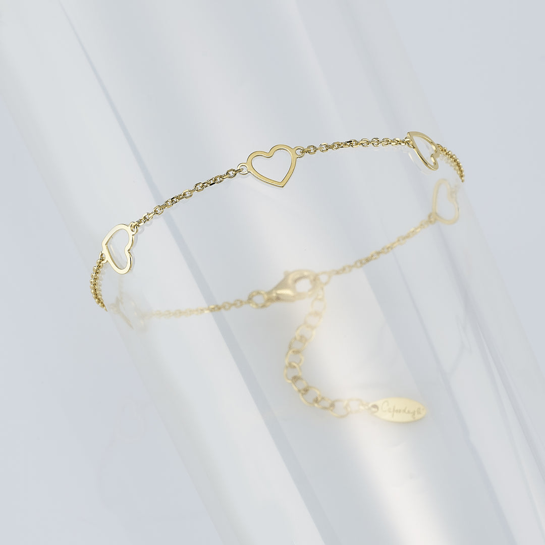 Capodagli armband 5 harten met 925 zilveren draad pvd afwerking geel goud cpd-bra-arg-0001-g