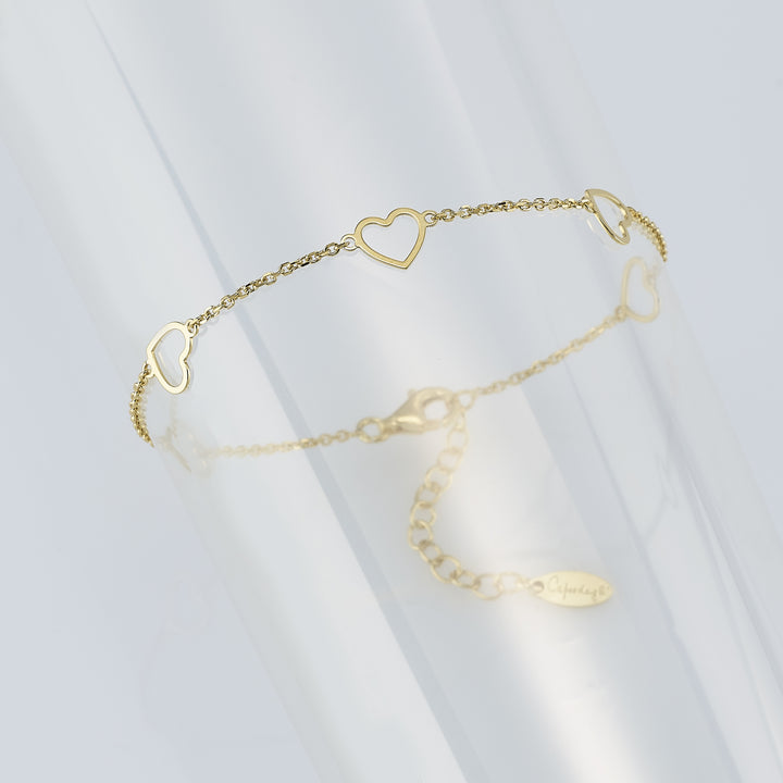 Capodagli armband 5 harten met 925 zilveren draad pvd afwerking geel goud cpd-bra-arg-0001-g