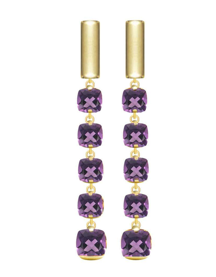 Pitti en Sisi Rainbow Earrings 925 Silver Finish PVD Gold Yellow Quartz Purple of 9597G/086