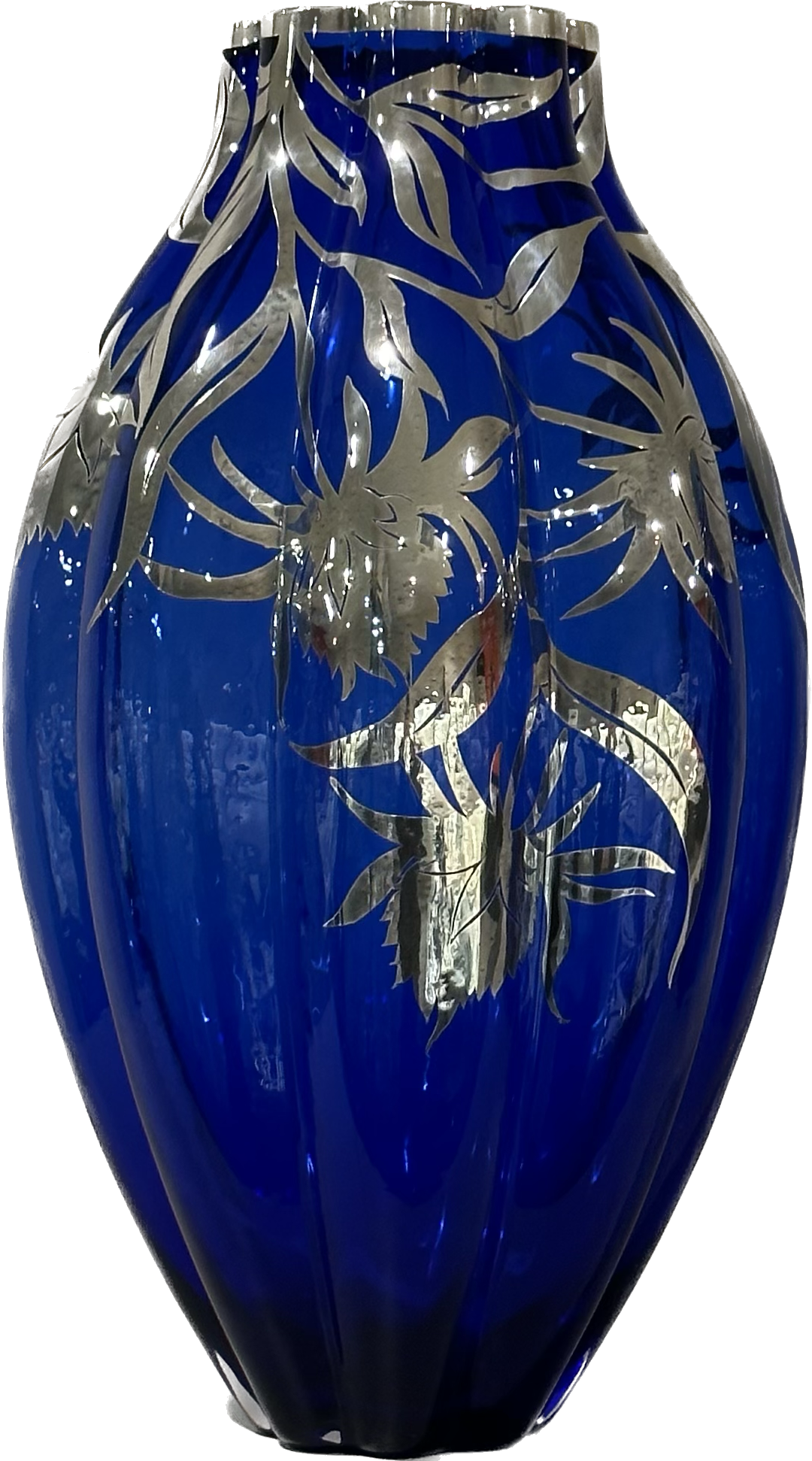 Art Argenti Vaso glass blu blue decoration silver flowers_blu