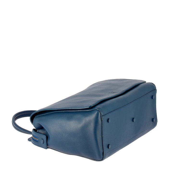 DUDU Women's Handbag Large Elegant Genuine Leather Capacious Double Outer Pocket with Handle and Detachable Shoulder Strap