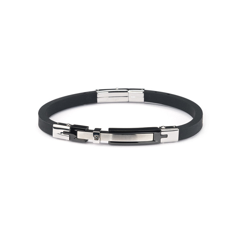 Bracelet souverain Infinity Collection en acier finitions PVD noir caoutchouc J5400