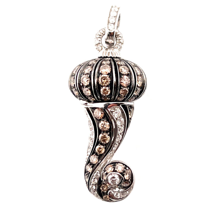 Chantecler Hoorn-bedelhanger in 18kt witgoud, witte en bruine diamanten CH 21122 - Capodagli 1937