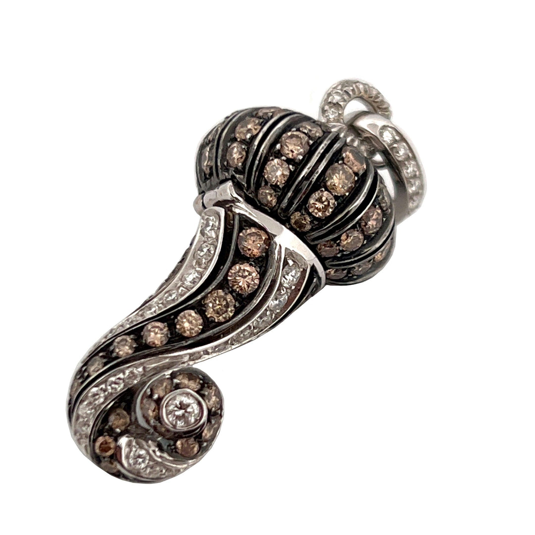 Chantecler Hoorn-bedelhanger in 18kt witgoud, witte en bruine diamanten CH 21122 - Capodagli 1937