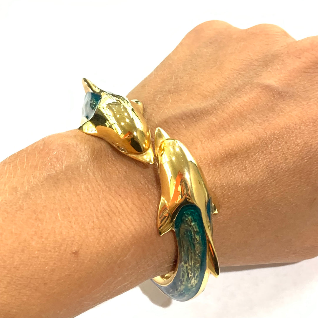Bracelet à aiguilles Dolphin bronze finition PVD or jaune émail 00676