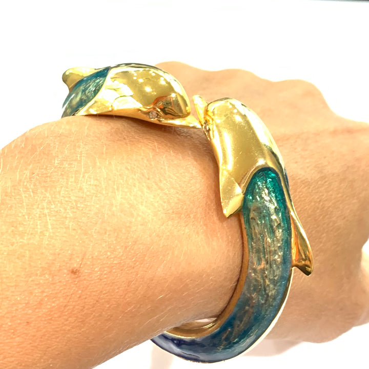 Bracelet à aiguilles Dolphin bronze finition PVD or jaune émail 00676