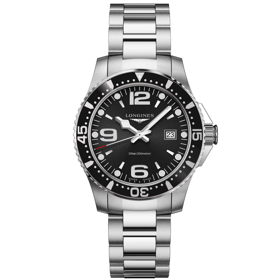 Longines orologio HydroConquest 39mm nero acciaio uomo quarzo L3.730.4.56.6 - Gioielleria Capodagli