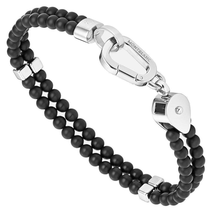 Montblanc bracciale doppio giro Wrap Me acciaio e onice misura L 12596668 - Capodagli 1937