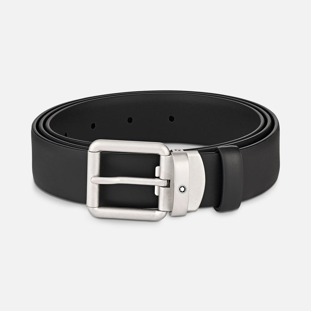 Montblanc vintage riem van zwart leer 30 mm gesatineerde afgeronde rechthoekige gesp 129453 - Capodagli 1937
