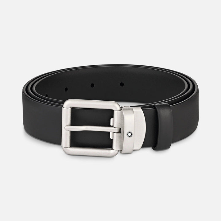 Montblanc vintage riem van zwart leer 30 mm gesatineerde afgeronde rechthoekige gesp 129453 - Capodagli 1937