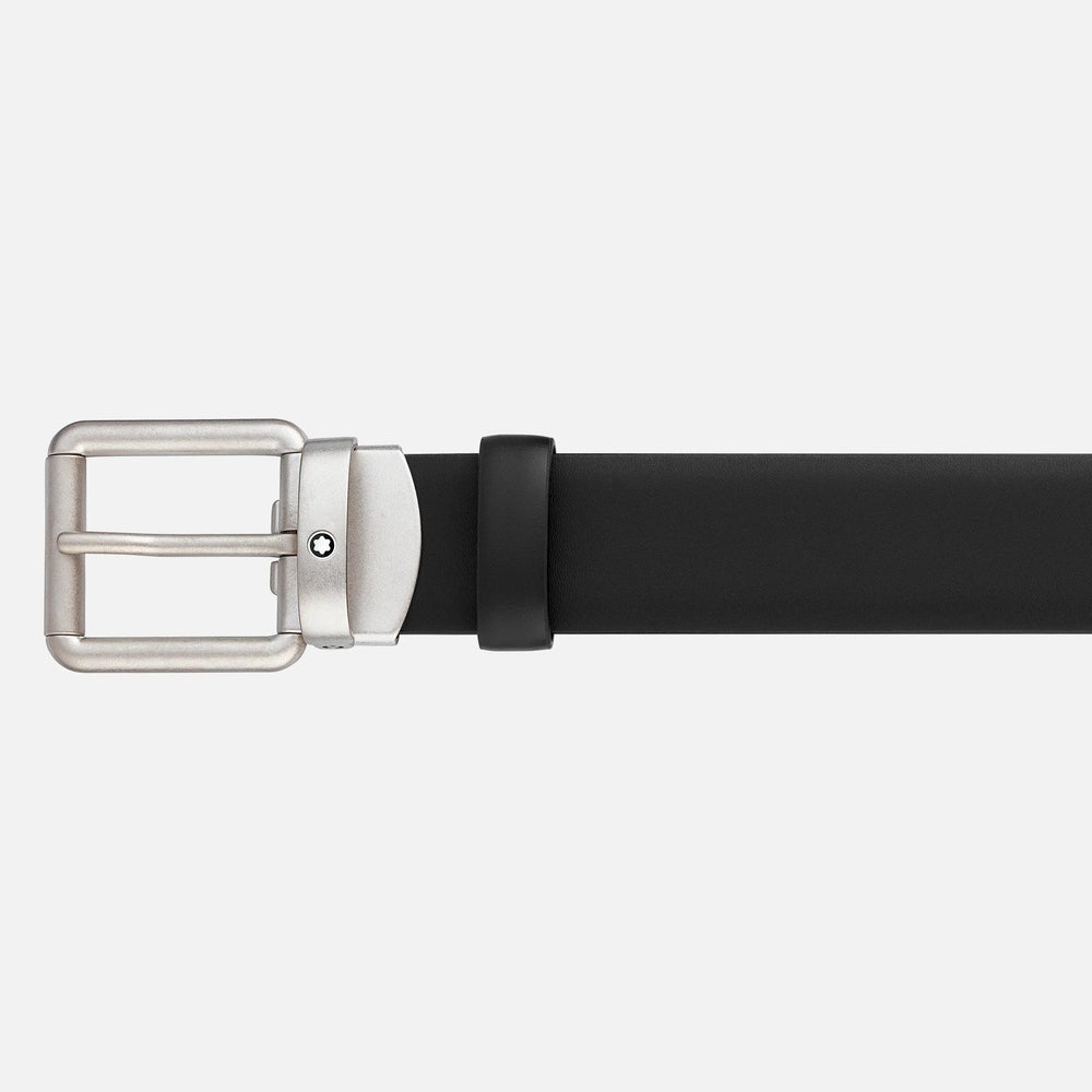Montblanc vintage riem van zwart leer 30 mm gesatineerde afgeronde rechthoekige gesp 129453 - Capodagli 1937